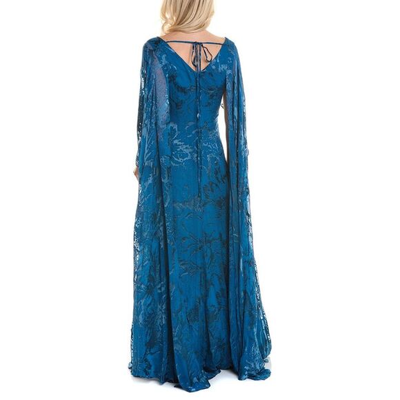 Rene Ruiz WomensBurnout Draped Cape Gown, Blue Maxi